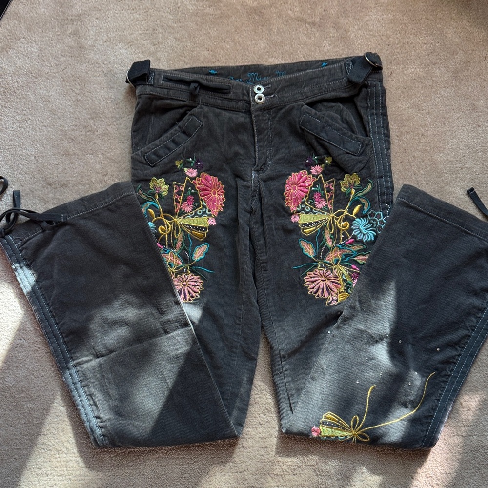 Miss Me Corduroy Pants with Embroidery and sequins.